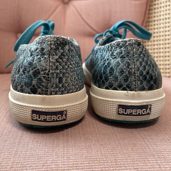 EUC Superga Teal Rattlesnake Texture Sneakers 9 - Picture 3 of 7